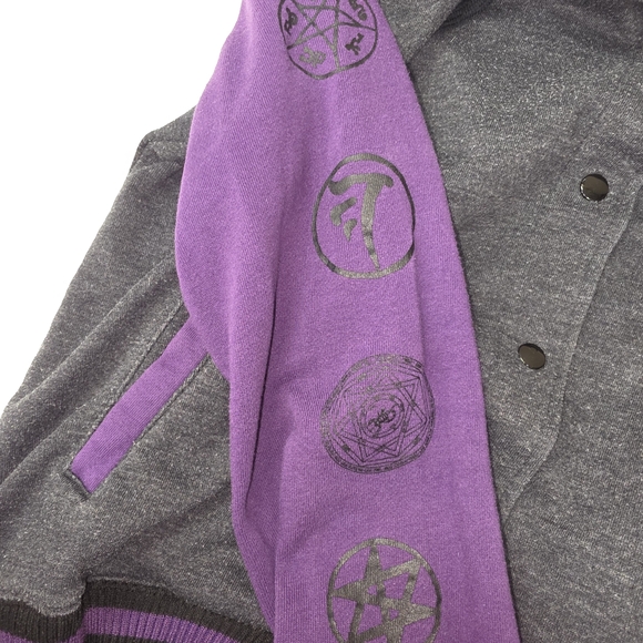 Supernatural Join the Hunt Varsity‎ Hoodie Jacket Large Gray Purple Winchester - Picture 5 of 9